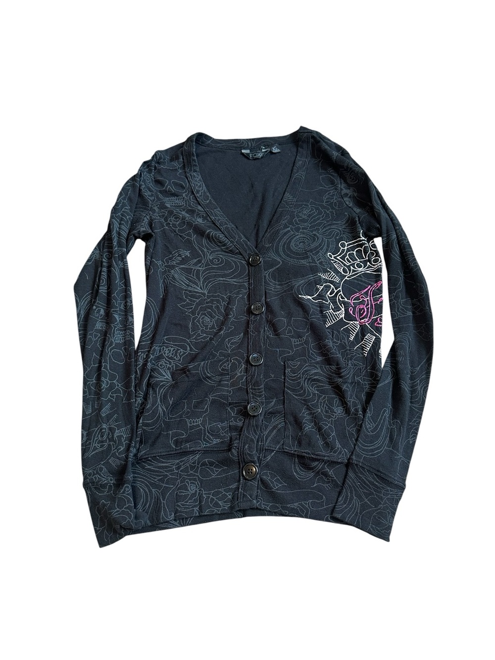 Vintage Fox Racing Cardigan Sweater Y2K Emo Tattoo Mall Goth Fairy Grunge XS